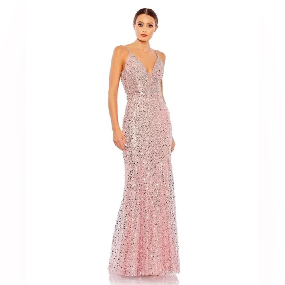 MAC DUGGAL Women's Embellished Plunge Neck Sleeveless Trumpet Gown